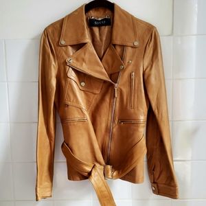 Leather Gucci motorcycle jacket with belt